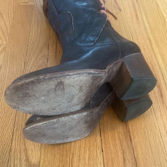 FreeBird sz 6 Cosmo tall boots dark brown cognac leather wrap laces great cond - Picture 9 of 10